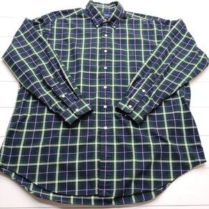 Ralph Lauren Blake Plaid Shirt XL Green Blue Tartan Button-Down Cotton